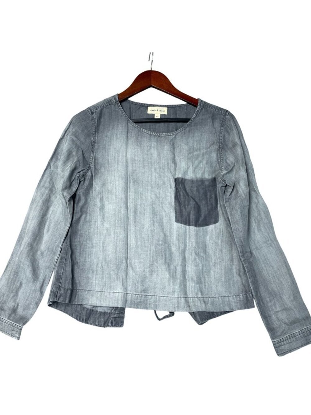 Cloth & Stone Women's XS Gray Tencel Lyocell Long-Sleeve Lace-Up Back Top i2066